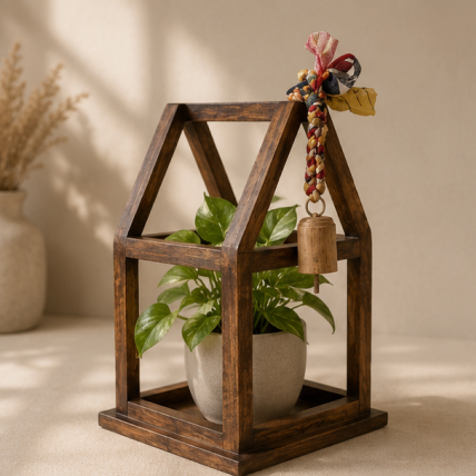 Plant House With Braided Sari and Antique Bell