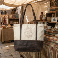 Be Brave Canvas/Leather Tote  - Natural Canvas