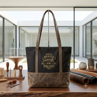 "Be Brave" Charcoal Canvas & Leather Tote Bag