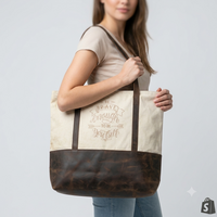 Be Brave Canvas/Leather Tote  - Natural Canvas