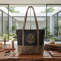 "Be Brave" Charcoal Canvas & Leather Tote Bag