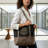 "Be Brave" Charcoal Canvas & Leather Tote Bag